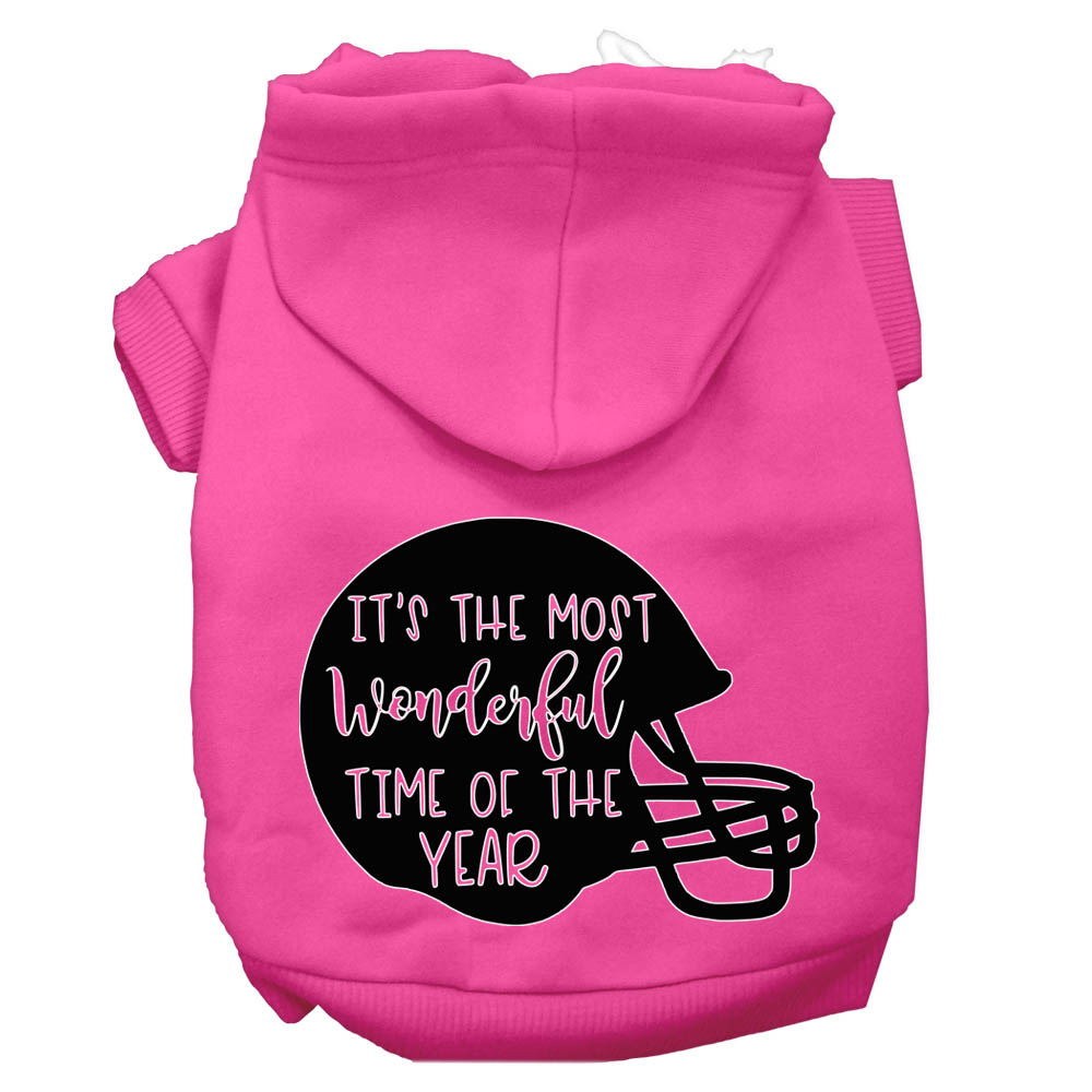 Most Wonderful Time of the Year (Football) Screen Print Dog Hoodie Bright Pink XXXL